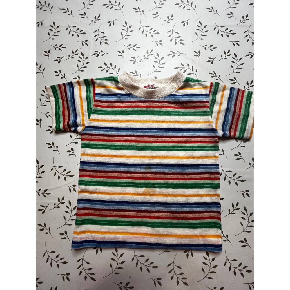 Vintage Health-tex Kids 4T Striped T-Shirt Made in USA Multi Color Retro Tee 70s
